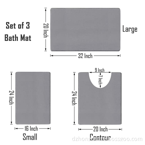 Memory Foam Bath Mat 3 Pieces Set